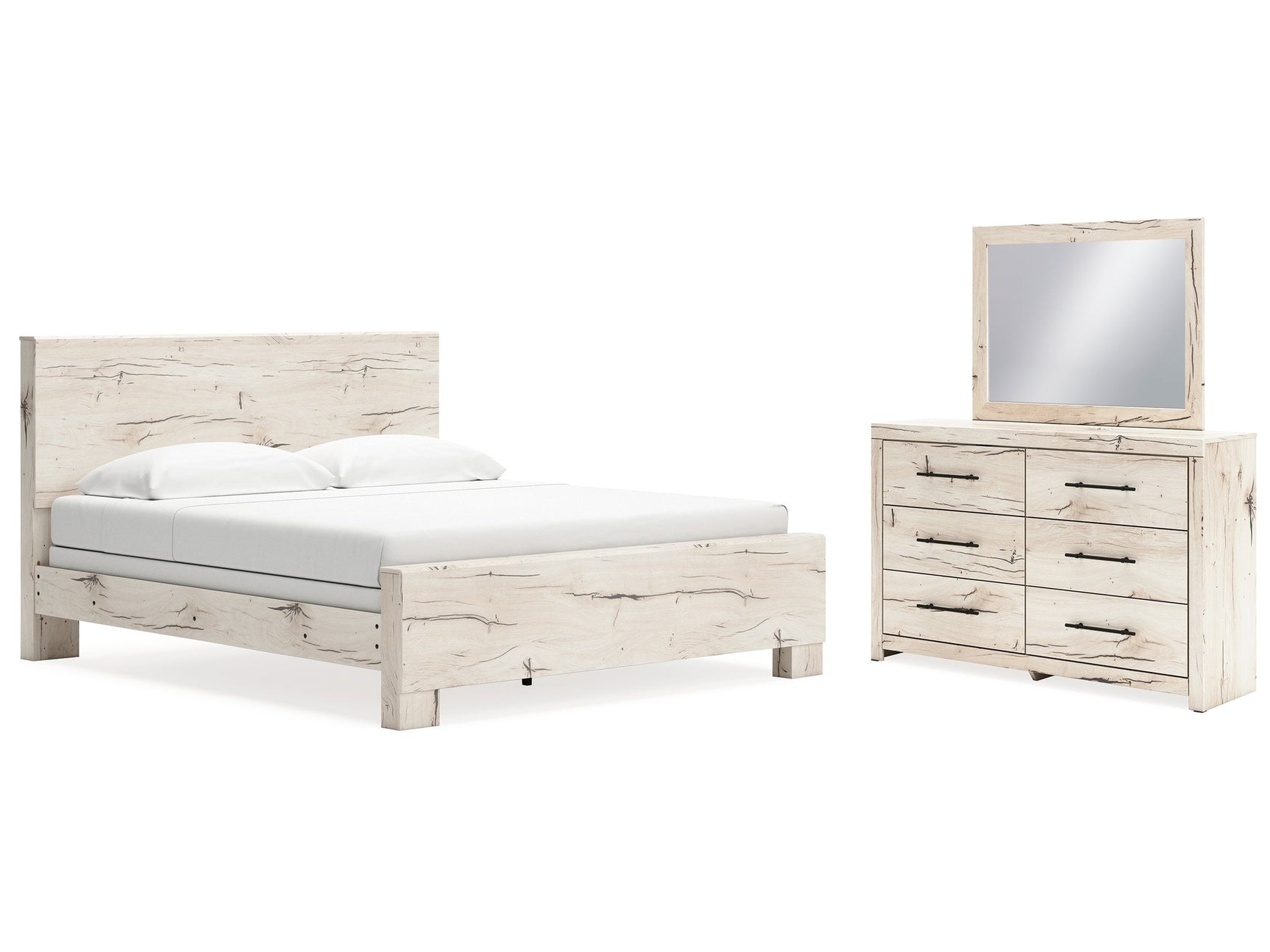 Lawroy Light Natural King Panel Bed & Dresser & Mirror - Ornate Home