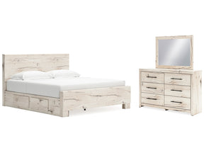 Lawroy Light Natural King Panel Bed w/Storage & Dresser & Mirror - Ornate Home