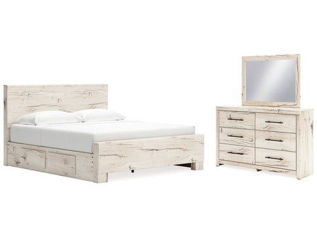 Lawroy Light Natural King Panel Bed with/Storage & Dresser & Mirror - Ornate Home