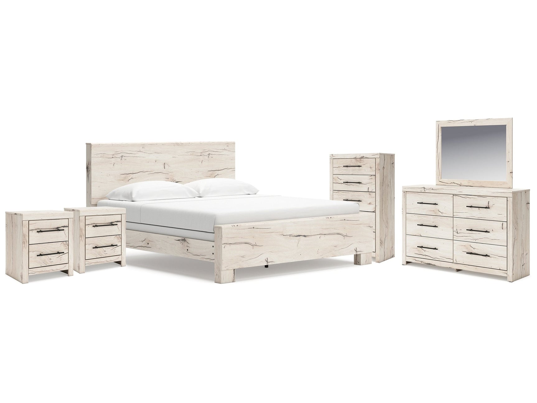 Lawroy Light Natural King Panel Bedroom Set with Dresser, Mirror, Chest and Nightstand (Online Special Price) - Ornate Home