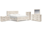Lawroy Light Natural King Panel Bedroom Set with Dresser, Mirror, Chest and Nightstand - Ornate Home