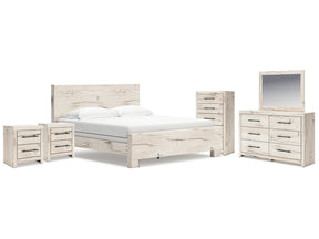 Lawroy Light Natural King Panel Bedroom Set with Dresser, Mirror, Chest and Nightstand - Ornate Home