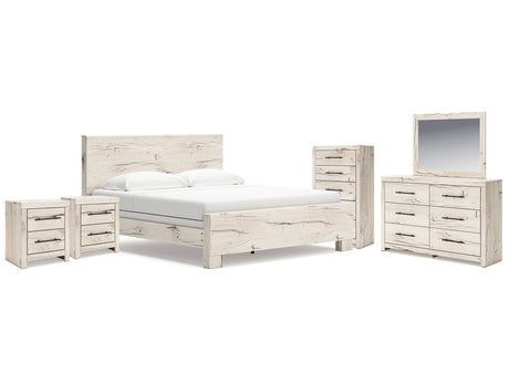Lawroy Light Natural King Panel Bedroom Set with Dresser, Mirror, Chest and Nightstand - Ornate Home