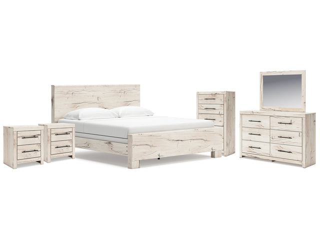Lawroy Light Natural King Panel Bedroom Set with Dresser, Mirror, Chest and Nightstand - Ornate Home