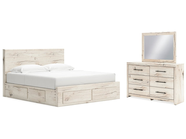 Lawroy Light Natural King Panel Storage Bed & Dresser & Mirror - Ornate Home