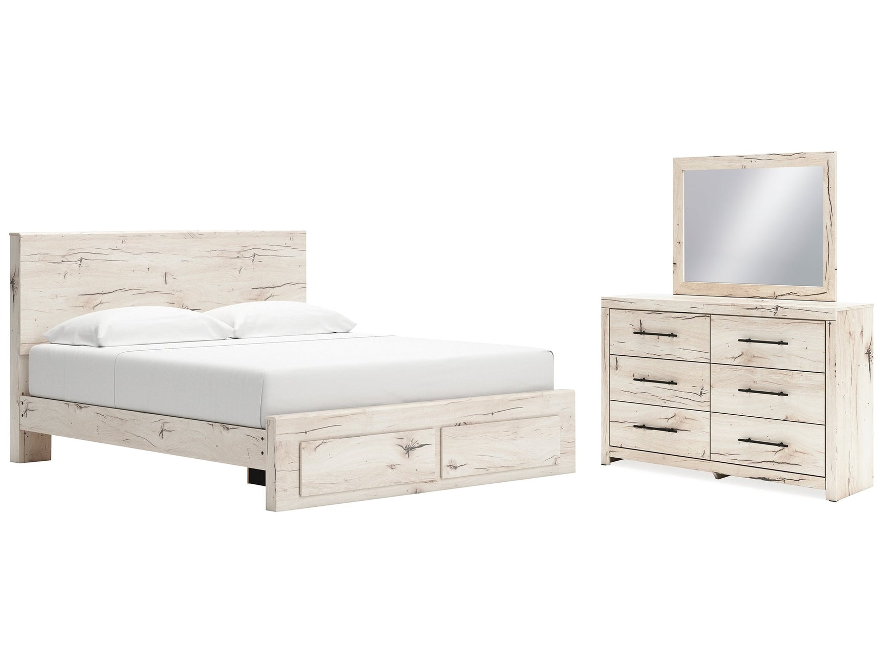 Lawroy Light Natural King Panel Storage Bed & Dresser & Mirror - Ornate Home