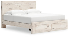 Lawroy Light Natural King Panel Storage Bed & Dresser & Mirror - Ornate Home