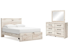 Lawroy Light Natural Queen Panel 2 Footboard Storage Bed & Dresser & Mirror - Ornate Home
