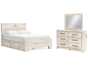 Lawroy Light Natural Queen Panel Bed w/2 Storage & Dresser & Mirror (Online Special Price) - Ornate Home