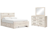 Lawroy Light Natural Queen Panel Bed w/4 Storage & Dresser & Mirror (Online Special Price) - Ornate Home