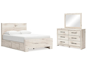 Lawroy Light Natural Queen Panel Bed w/4 Storage & Dresser & Mirror (Online Special Price) - Ornate Home