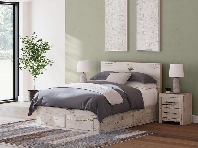 Lawroy Light Natural Queen Panel Bed with Storage Footboard, 2 Under Bed Storage Units (Online Special Price) - Ornate Home