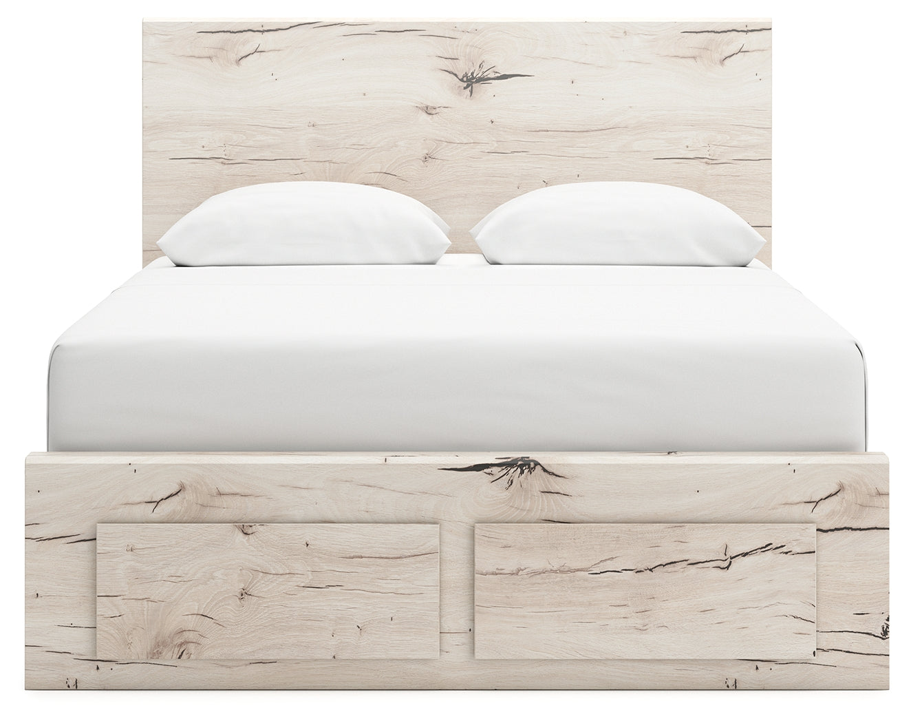 Lawroy Light Natural Queen Panel Bed with Storage Footboard, 2 Under Bed Storage Units (Online Special Price) - Ornate Home