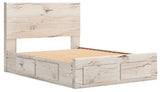 Lawroy Light Natural Queen Panel Bed with Storage Footboard, 2 Under Bed Storage Units (Online Special Price) - Ornate Home