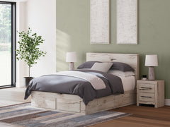 Lawroy Light Natural Queen Panel Bed with Storage Footboard, 2 Under Bed Storage Units - Ornate Home