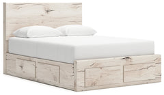 Lawroy Light Natural Queen Panel Bed with Storage Footboard, 2 Under Bed Storage Units - Ornate Home