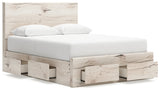 Lawroy Light Natural Queen Panel Bed with Storage Footboard, 2 Under Bed Storage Units - Ornate Home