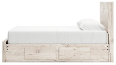 Lawroy Light Natural Queen Panel Bed with Storage Footboard, 2 Under Bed Storage Units - Ornate Home