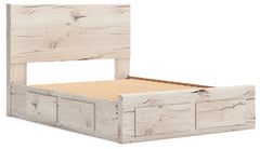 Lawroy Light Natural Queen Panel Bed with Storage Footboard, 2 Under Bed Storage Units - Ornate Home
