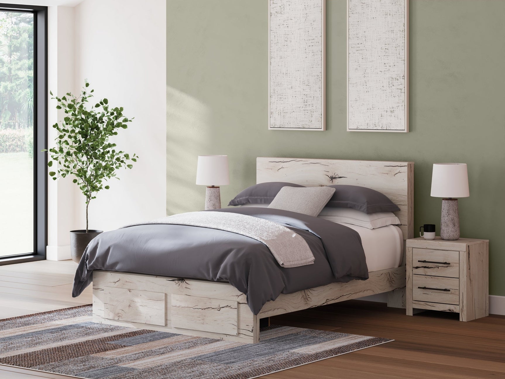 Lawroy Light Natural Queen Panel Bed with Storage Footboard (Online Special Price) - Ornate Home