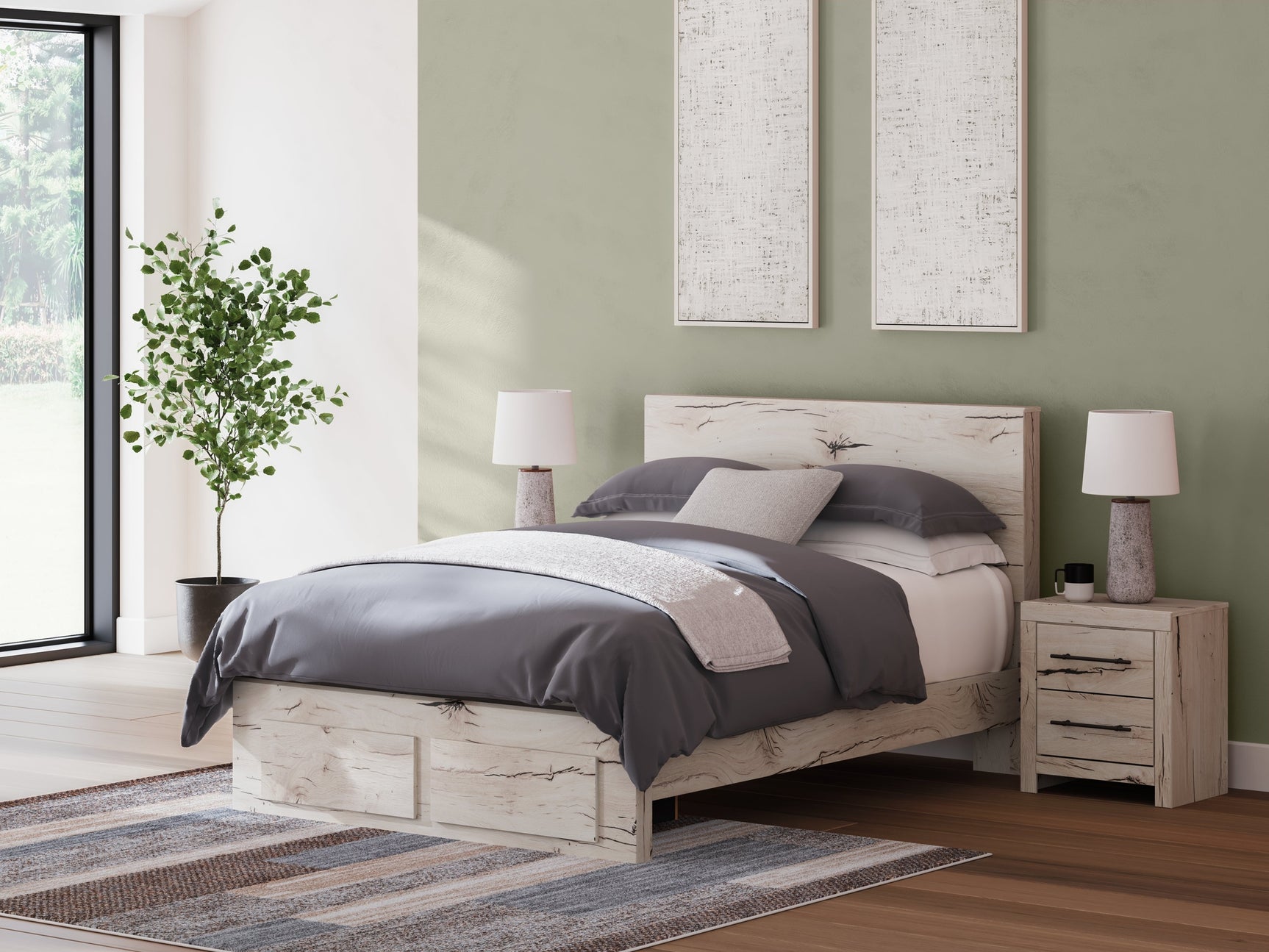 Lawroy Light Natural Queen Panel Bed with Storage Footboard - Ornate Home