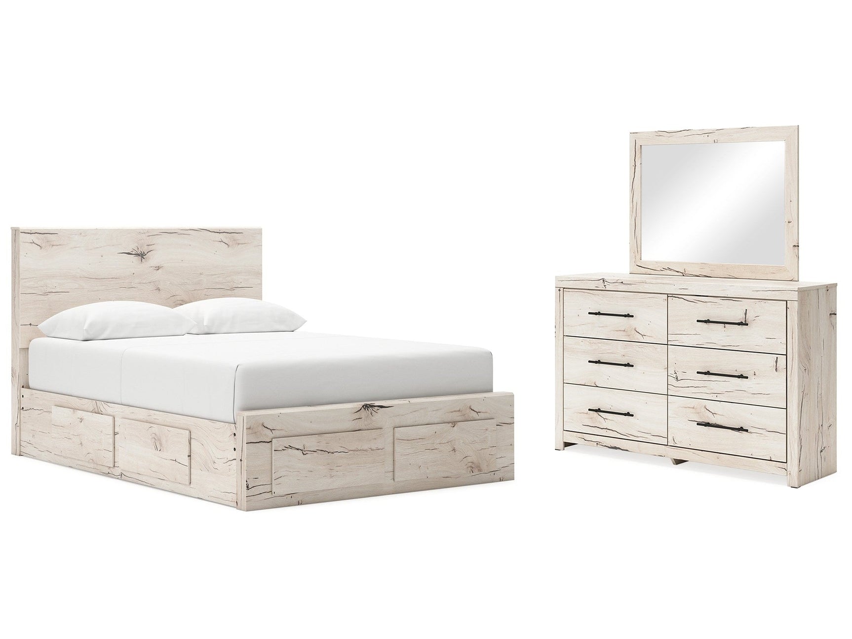 Lawroy Light Natural Queen Panel Storage Bed & Dresser & Mirror (Online Special Price) - Ornate Home