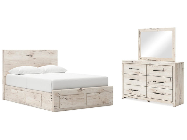 Lawroy Light Natural Queen Panel Storage Bed & Dresser & Mirror (Online Special Price) - Ornate Home
