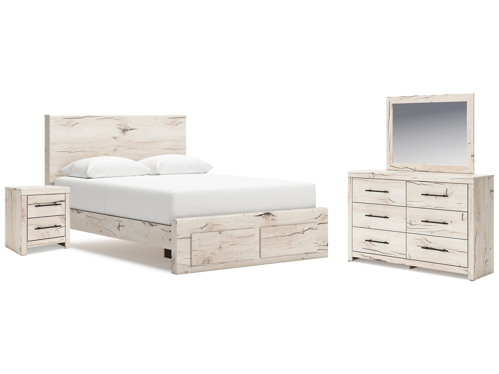 Lawroy Light Natural Queen Storage Bed & Dresser & Mirror & Nightstand - Ornate Home