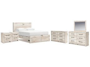 Lawroy Light Natural Queen Storage Bedroom Set with 2 Dressers, Mirror and 2 Nightstands - Ornate Home