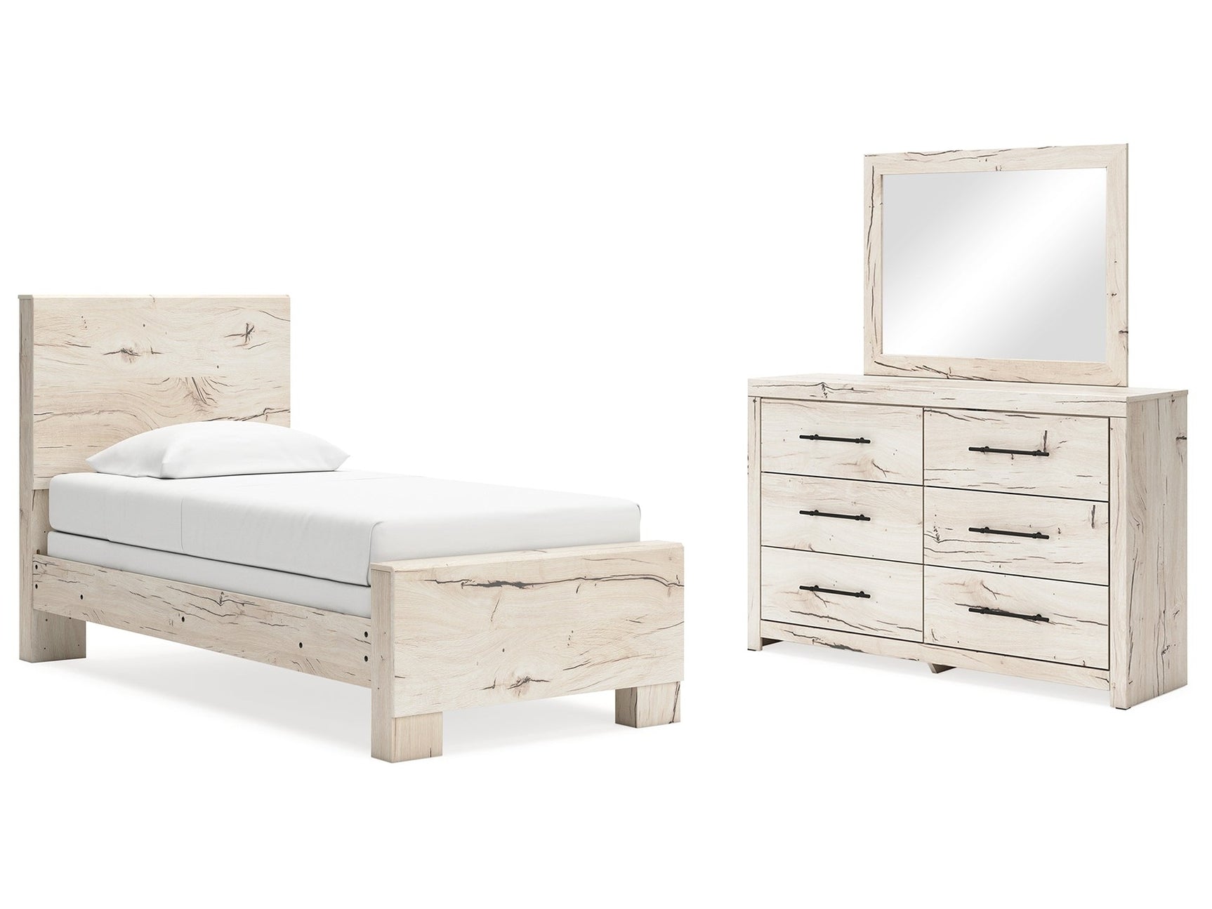 Lawroy Light Natural Twin Panel Bed & Dresser & Mirror - Ornate Home