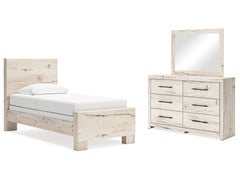 Lawroy Light Natural Twin Panel Bed & Dresser & Mirror - Ornate Home