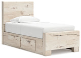 Lawroy Light Natural Twin Panel Bed w/Storage & Dresser & Mirror (Online Special Price) - Ornate Home
