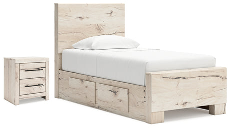 Lawroy Light Natural Twin Panel Bed with Storage and Nightstand - Ornate Home