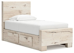 Lawroy Light Natural Twin Panel Bed with Storage and Nightstand - Ornate Home