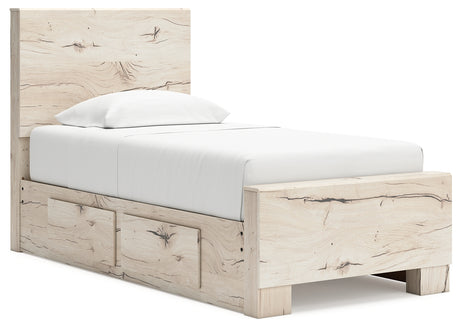 Lawroy Light Natural Twin Panel Bed with Storage and Nightstand - Ornate Home