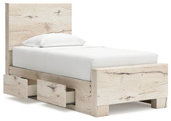 Lawroy Light Natural Twin Panel Bed with Storage and Nightstand - Ornate Home