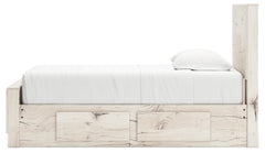 Lawroy Light Natural Twin Panel Bed with Storage and Nightstand - Ornate Home