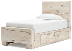 Lawroy Light Natural Twin Panel Bed with Storage and Nightstand - Ornate Home