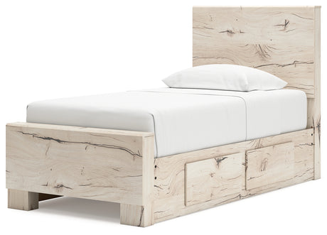 Lawroy Light Natural Twin Panel Bed with Storage and Nightstand - Ornate Home