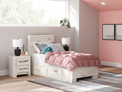 Lawroy Light Natural Twin Panel Bed with Storage and Nightstand - Ornate Home