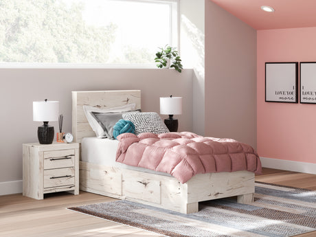 Lawroy Light Natural Twin Panel Bed with Storage and Nightstand - Ornate Home