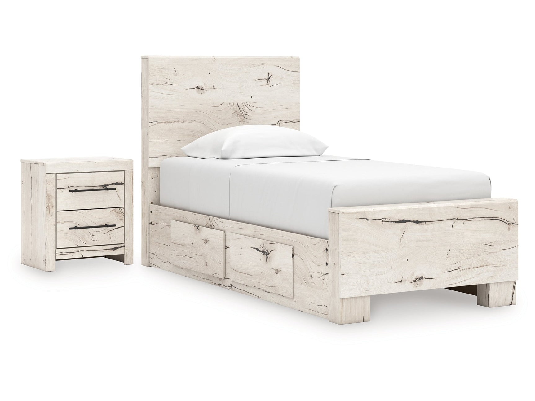 Lawroy Light Natural Twin Panel Bedroom Set with Storage and Nightstand - Ornate Home