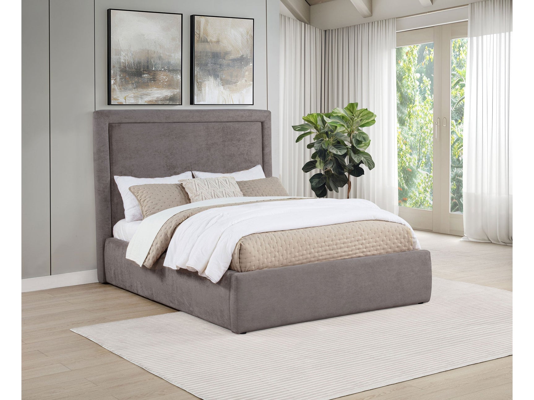 Lawson Mushroom 55-inch Upholstered Full Panel Platform Bed - Ornate Home