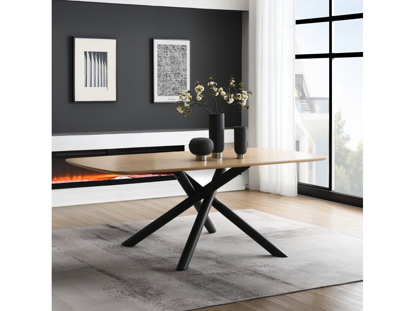 Lawton Natural & Black Dining Table - Ornate Home