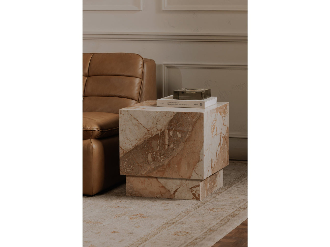 Layla Breccia Beige Marble Side Table - Ornate Home
