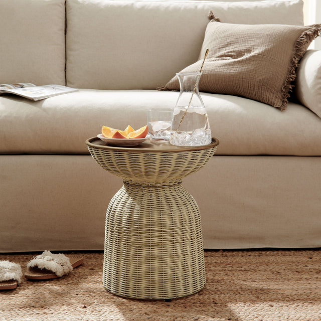 Lazaro Burnished Brass/Natural Round Rattan Side Table - Ornate Home