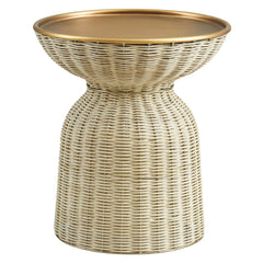 Lazaro Burnished Brass/Natural Round Rattan Side Table - Ornate Home