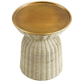 Lazaro Burnished Brass/Natural Round Rattan Side Table - Ornate Home