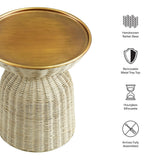 Lazaro Burnished Brass/Natural Round Rattan Side Table - Ornate Home