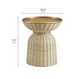 Lazaro Burnished Brass/Natural Round Rattan Side Table - Ornate Home